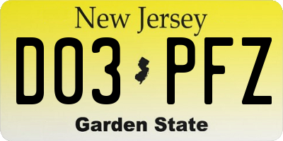 NJ license plate D03PFZ