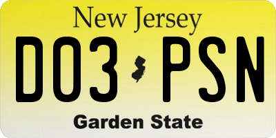 NJ license plate D03PSN