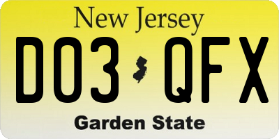 NJ license plate D03QFX