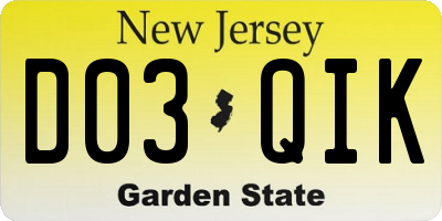 NJ license plate D03QIK