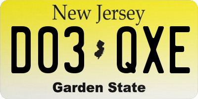 NJ license plate D03QXE