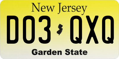 NJ license plate D03QXQ