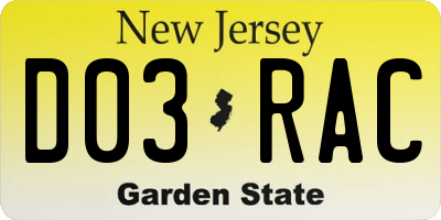 NJ license plate D03RAC