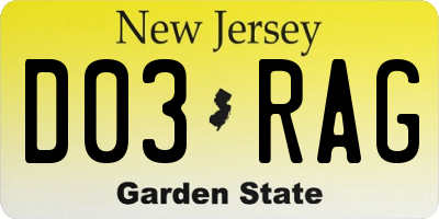 NJ license plate D03RAG