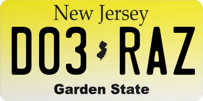 NJ license plate D03RAZ