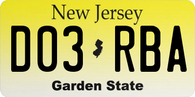 NJ license plate D03RBA