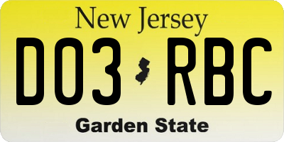 NJ license plate D03RBC