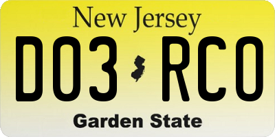 NJ license plate D03RCO