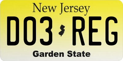 NJ license plate D03REG