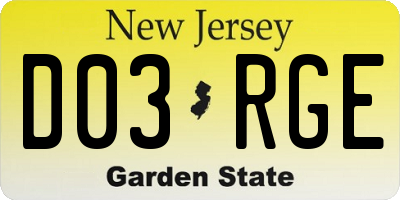 NJ license plate D03RGE