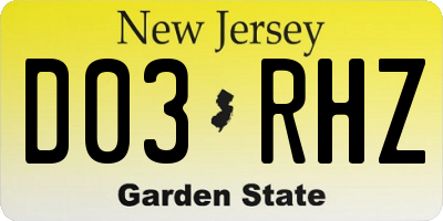 NJ license plate D03RHZ