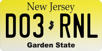 NJ license plate D03RNL