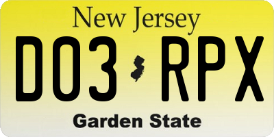 NJ license plate D03RPX