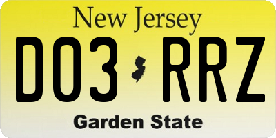 NJ license plate D03RRZ
