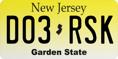 NJ license plate D03RSK