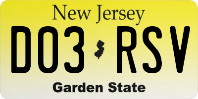 NJ license plate D03RSV
