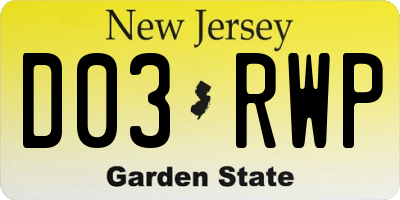 NJ license plate D03RWP