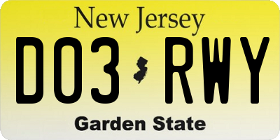 NJ license plate D03RWY