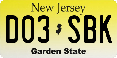 NJ license plate D03SBK