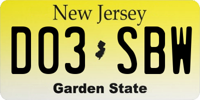 NJ license plate D03SBW