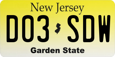 NJ license plate D03SDW