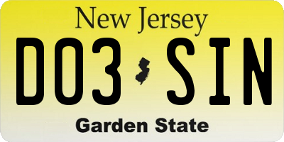 NJ license plate D03SIN