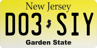 NJ license plate D03SIY