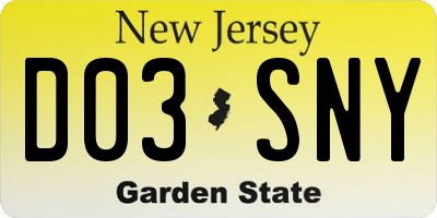 NJ license plate D03SNY