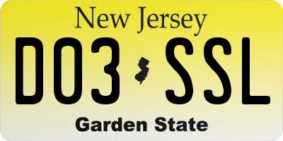 NJ license plate D03SSL