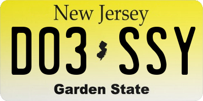 NJ license plate D03SSY