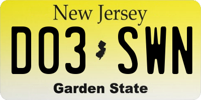 NJ license plate D03SWN