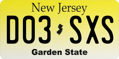 NJ license plate D03SXS