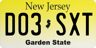 NJ license plate D03SXT