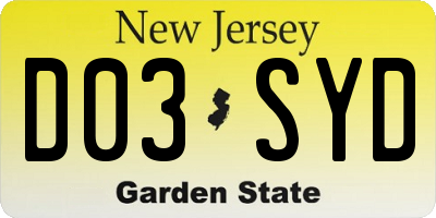 NJ license plate D03SYD