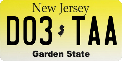 NJ license plate D03TAA