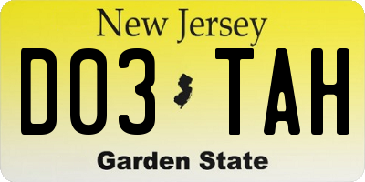 NJ license plate D03TAH