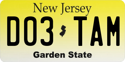 NJ license plate D03TAM