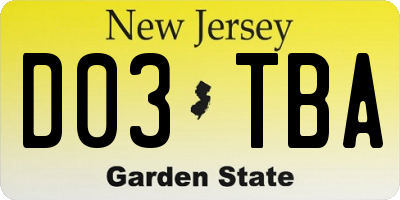 NJ license plate D03TBA