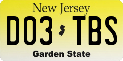 NJ license plate D03TBS