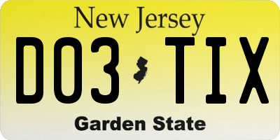NJ license plate D03TIX