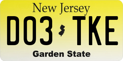 NJ license plate D03TKE