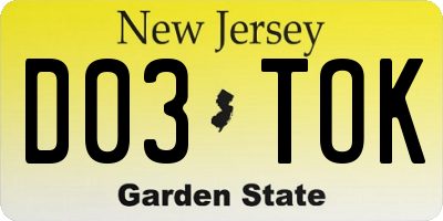 NJ license plate D03TOK