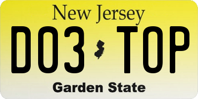 NJ license plate D03TOP
