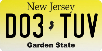 NJ license plate D03TUV