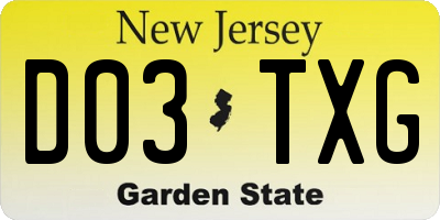 NJ license plate D03TXG