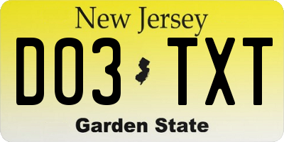 NJ license plate D03TXT