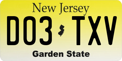 NJ license plate D03TXV