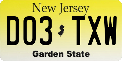 NJ license plate D03TXW