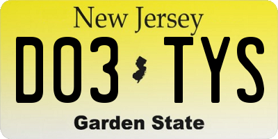 NJ license plate D03TYS