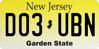 NJ license plate D03UBN
